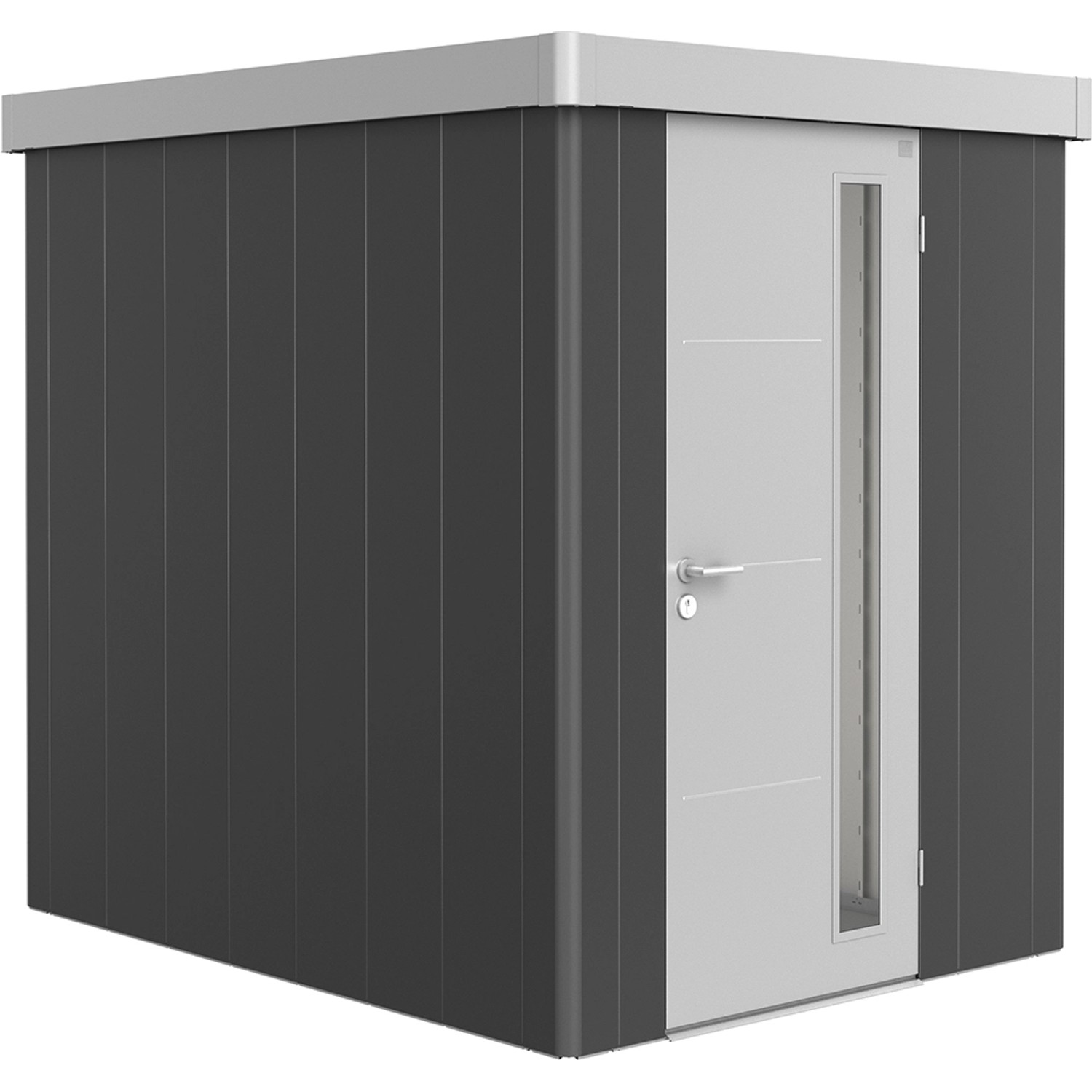 Biohort Plechový zahradní domek Neo2A 3.1 standardní dveře tm. šedá 180 x 236 cm
