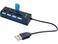 Schwaiger Rozbočovač USB 2.0 s vypínačem a LED diodami, 4x USB-A, černá
