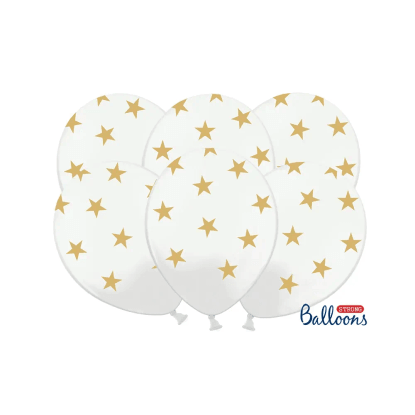 PartyDeco Balónky latexové bílé STARS 30 cm, 6 ks