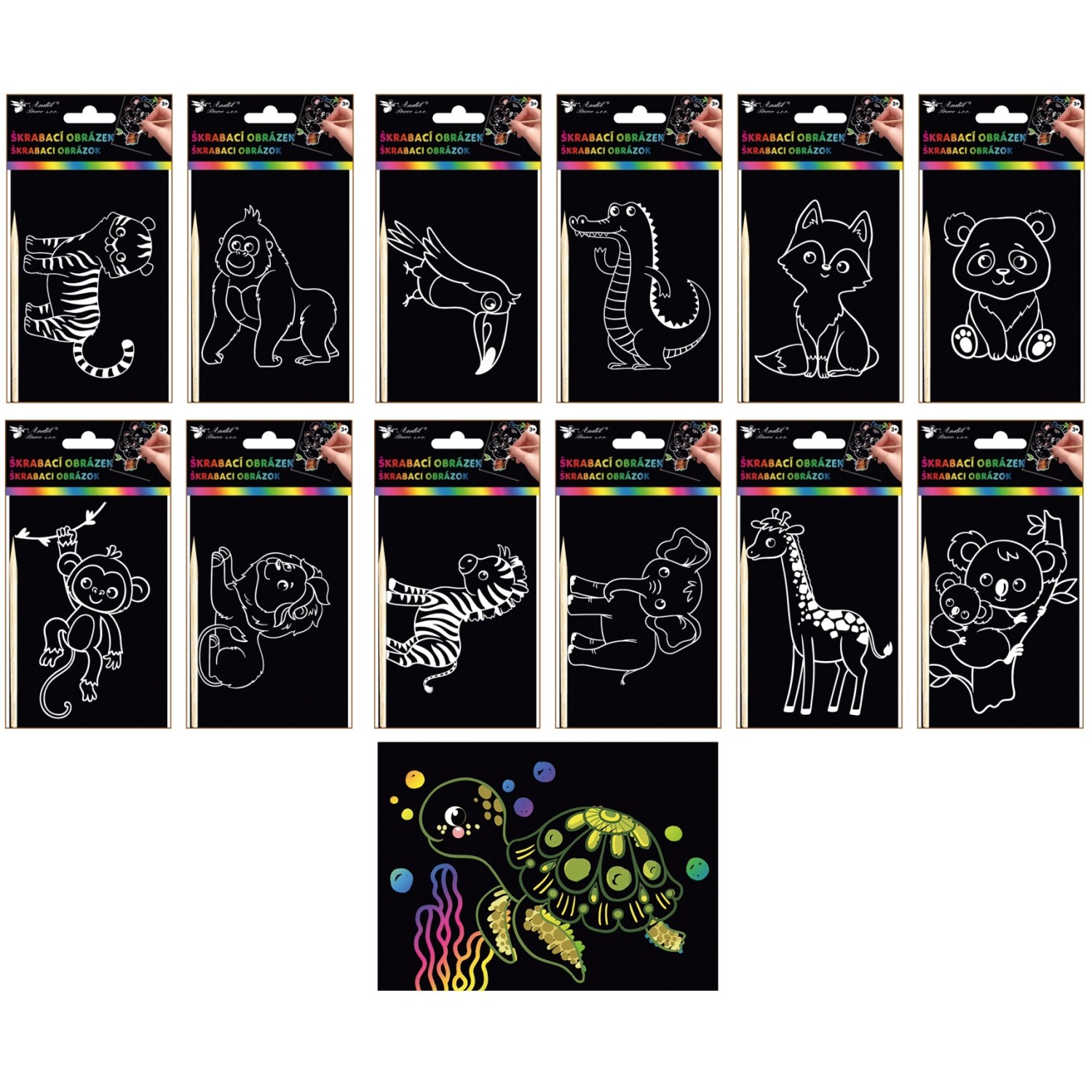 Škrabací obrázky, motiv ZOO, 10,5 x 15,5 cm