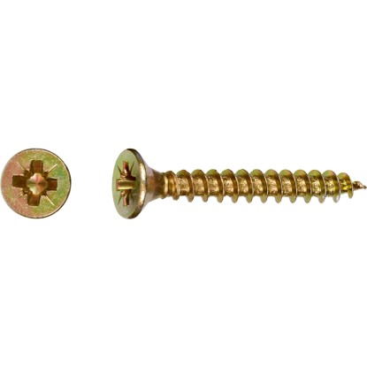 Uni vrut se zápustnou hlavou PZ2 plný závit žlutě pozink. 4x25 mm, 200 ks