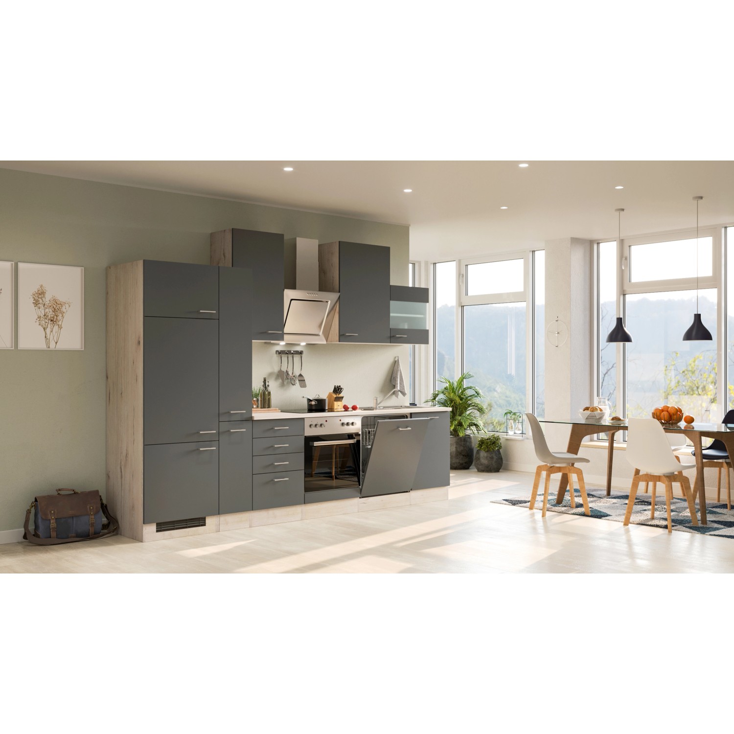 Flex-Well Kuchyně Morena 310 cm/typ 4-lednice/trouba/varná deska/digestoř/myčka