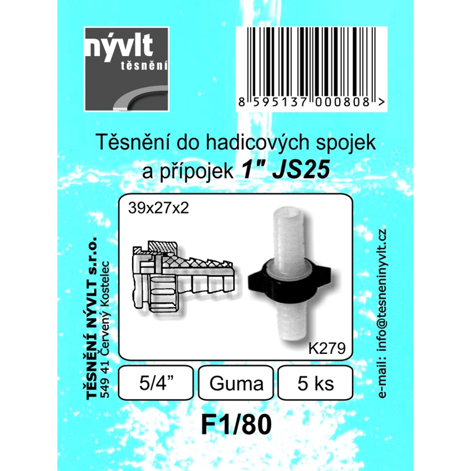 Těsnění do hadicových spojek a přípojek 1 JS25, 5 ks