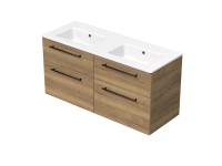 INTEDOOR Koupel.skříň+dvojumyvadlo BEE, úchyt černý, 4zás., š.121cm, dub Halifax