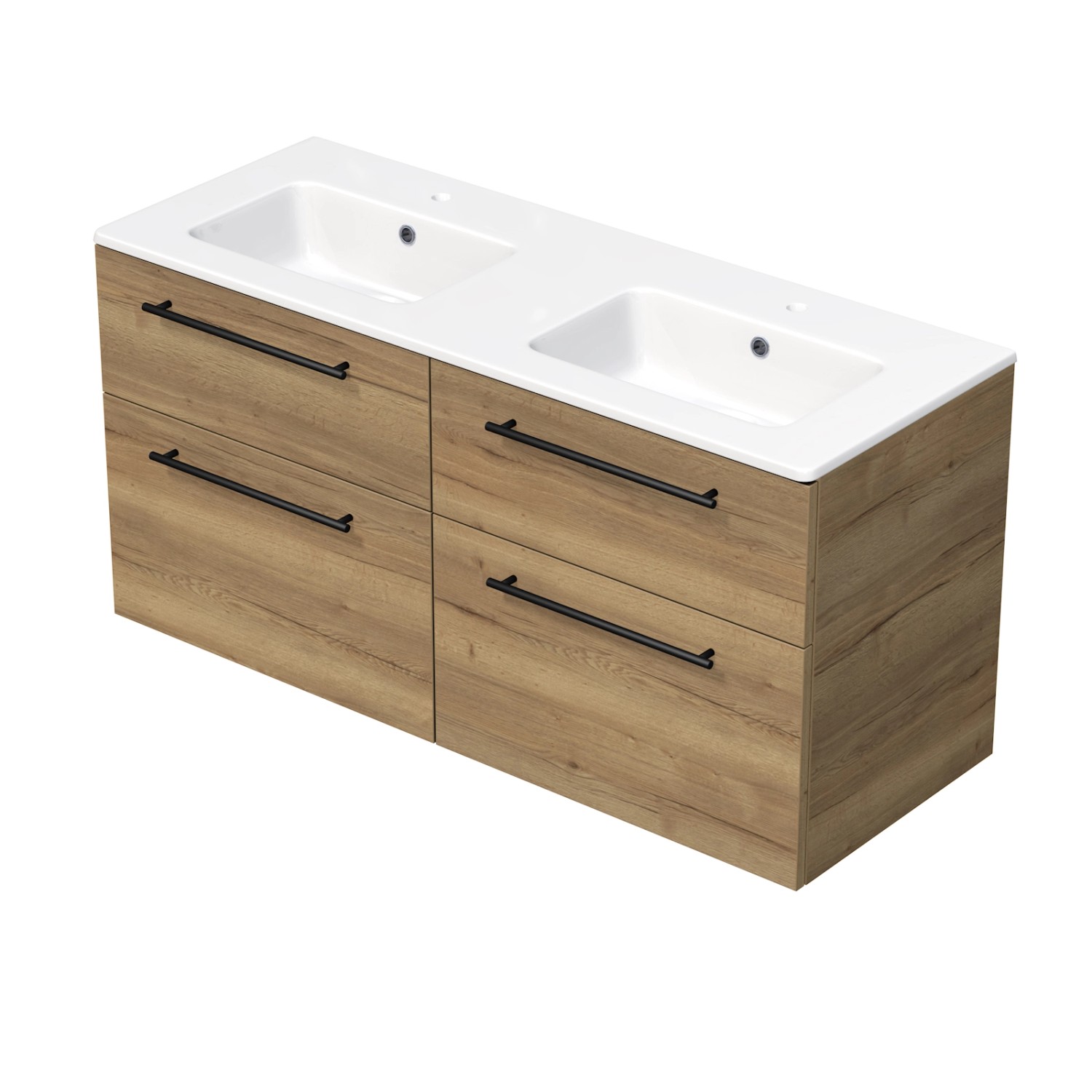 INTEDOOR Koupel.skříň+dvojumyvadlo BEE, úchyt černý, 4zás., š.121cm, dub Halifax