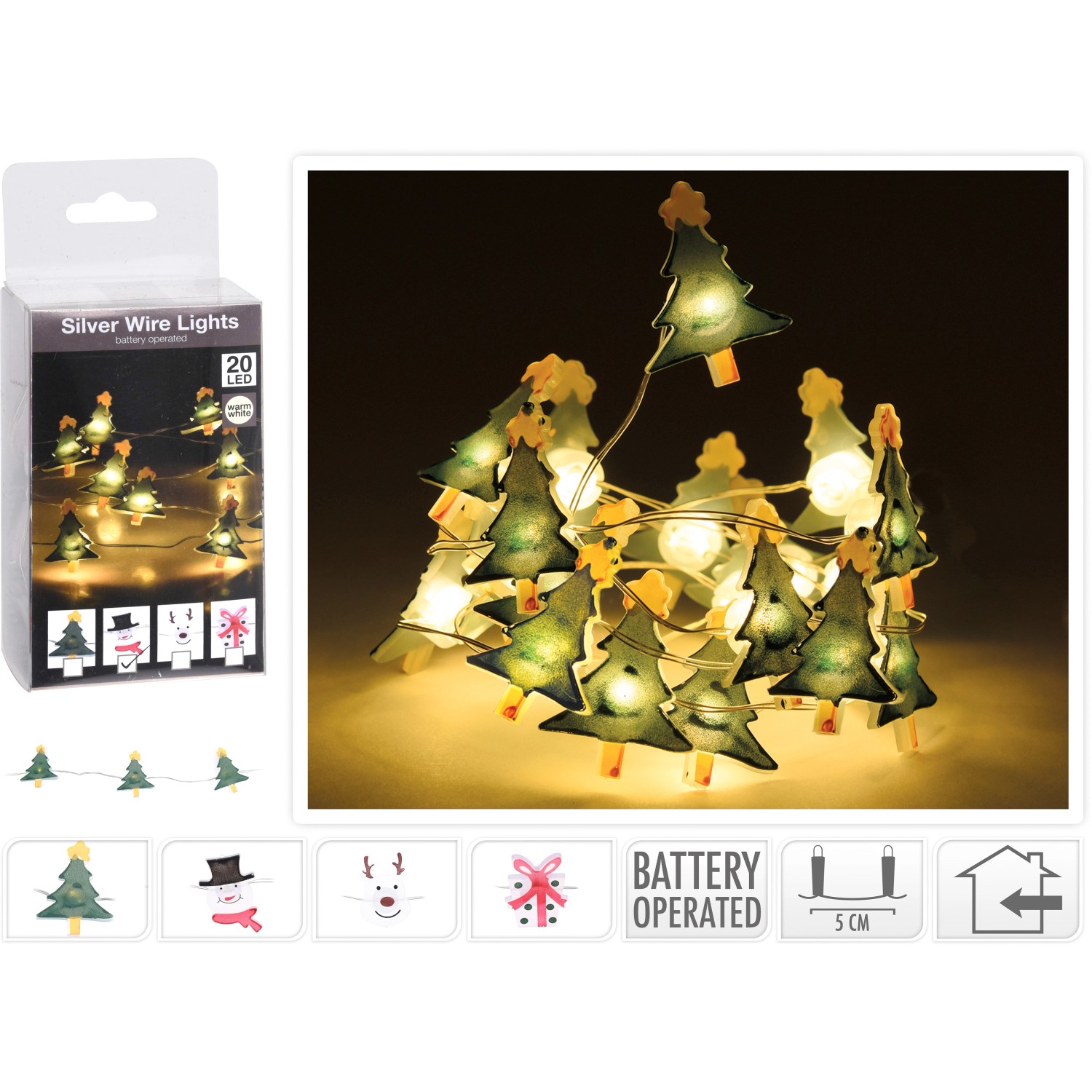 LED světelný řetěz s dekorativními figurkami 20 LED teplá bílá stříbrný