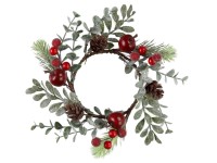 Vánoční dekorace věnec z plastu s listy, jehličím, šiškami a bobulemi, pr. 20 cm