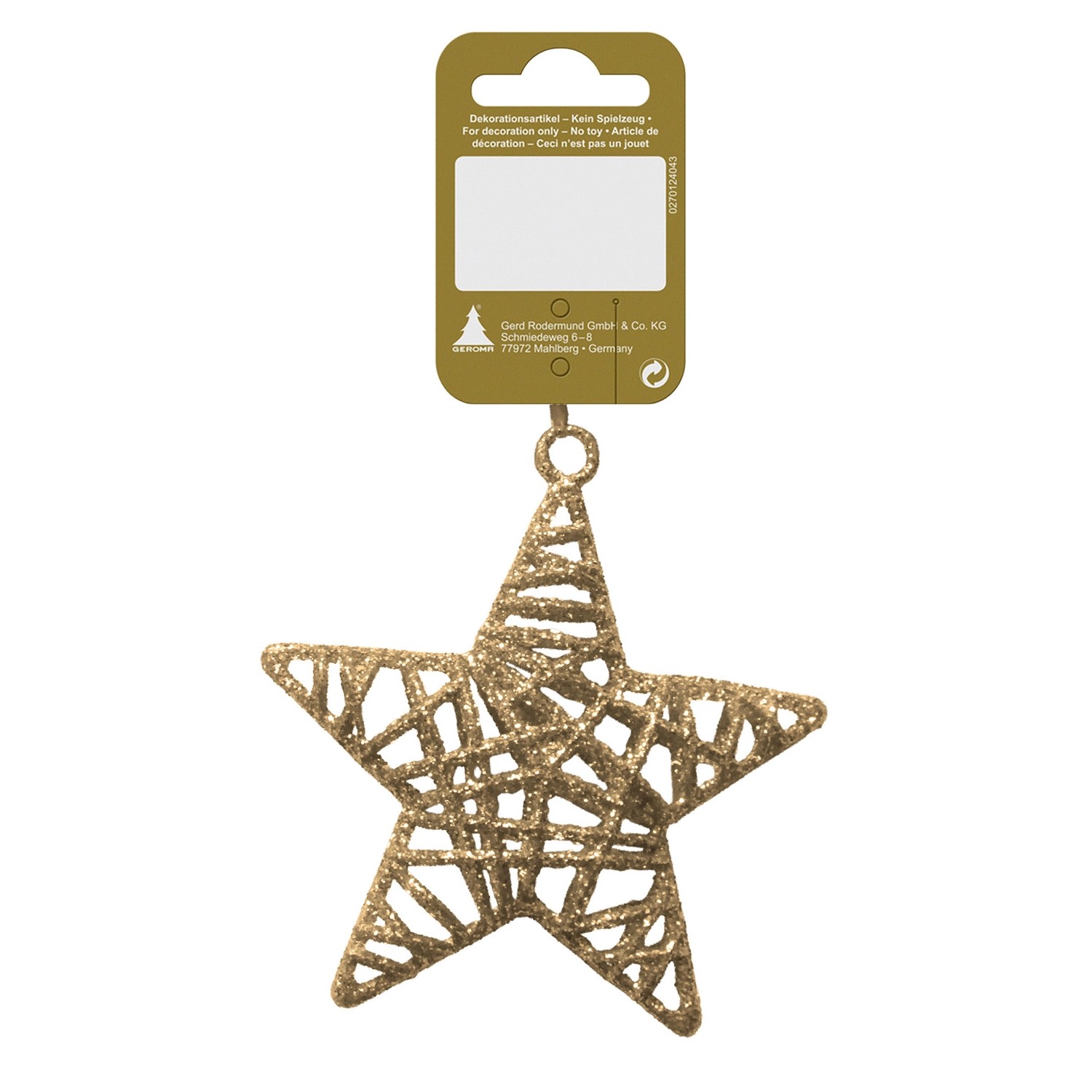 Plastová hvězda se třpytkami, zlatá, 10 cm