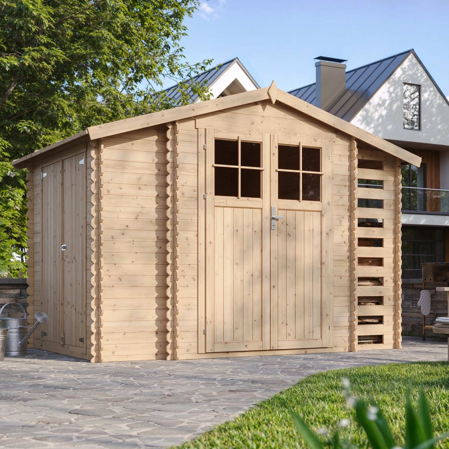 Timbela Dřevěný zahradní domek M389F+M389G s podlahou, 312 x 200 cm