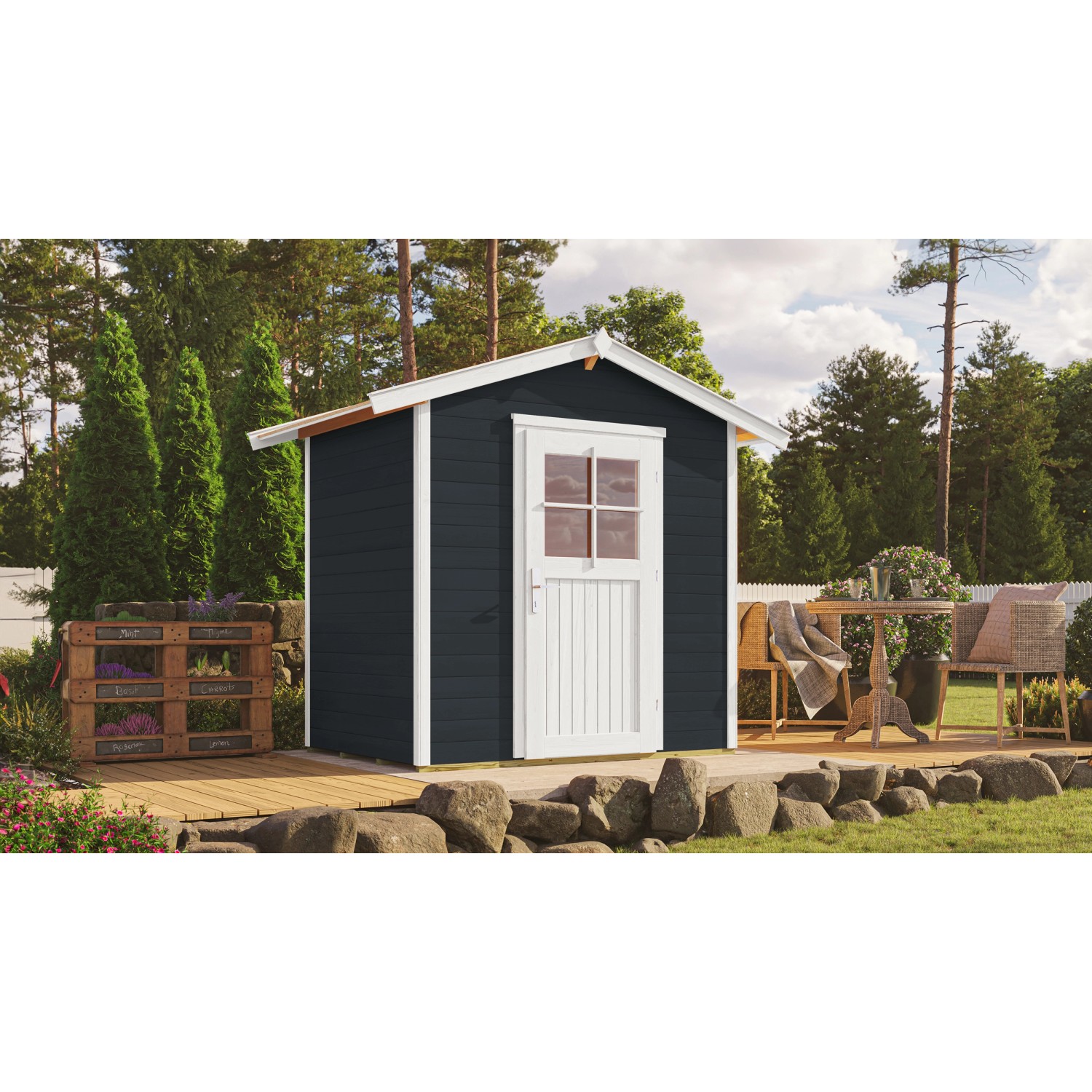 OBI Dřevěný zahradní domek Monza A antracit/bílý, 205 x 154 cm