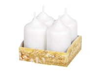 NOHEL GARDEN Adventní svíčky matné metalické, bílé, 4 ks, pr. 4 x 7 cm