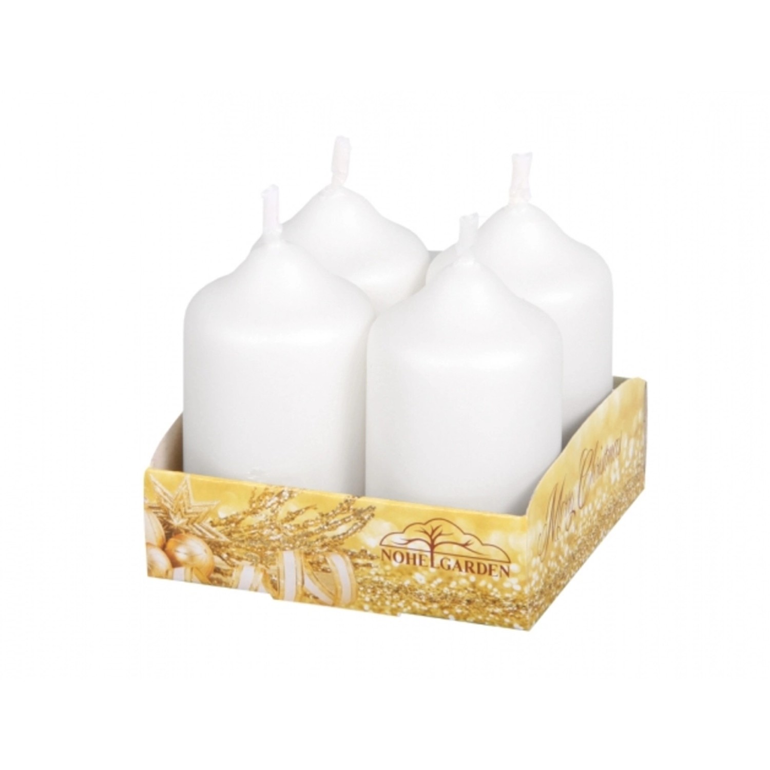 Nohel Garden Adventní svíčky matné metalické, bílé, 4 ks, pr. 4 x 7 cm