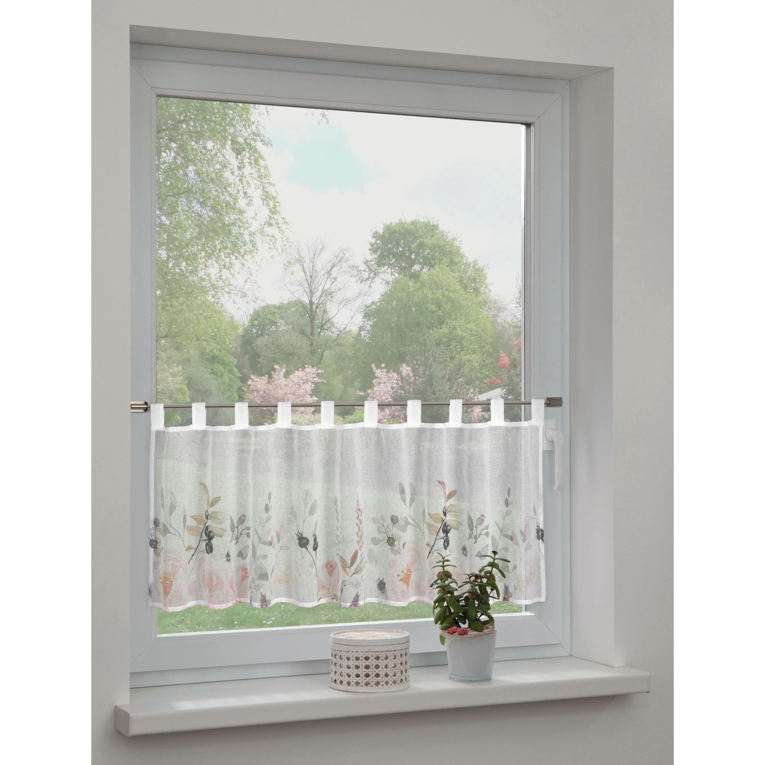 Sehlbach Vitrážová záclona s poutky, květiny, vícebarevná, 135 x 45 cm