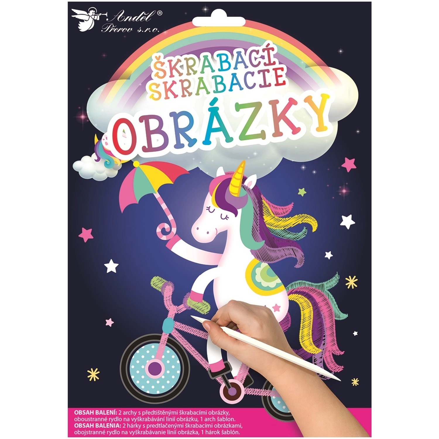 Škrabací obrázky 2 archy 16,5 x 21 cm Jednorožec  Anděl Přerov s.r.o.