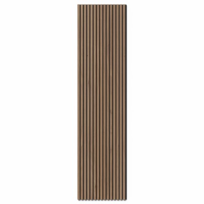 Akustický panel ořech přírodní na černé akustické plsti, 240 cm, pro obklad stěn.