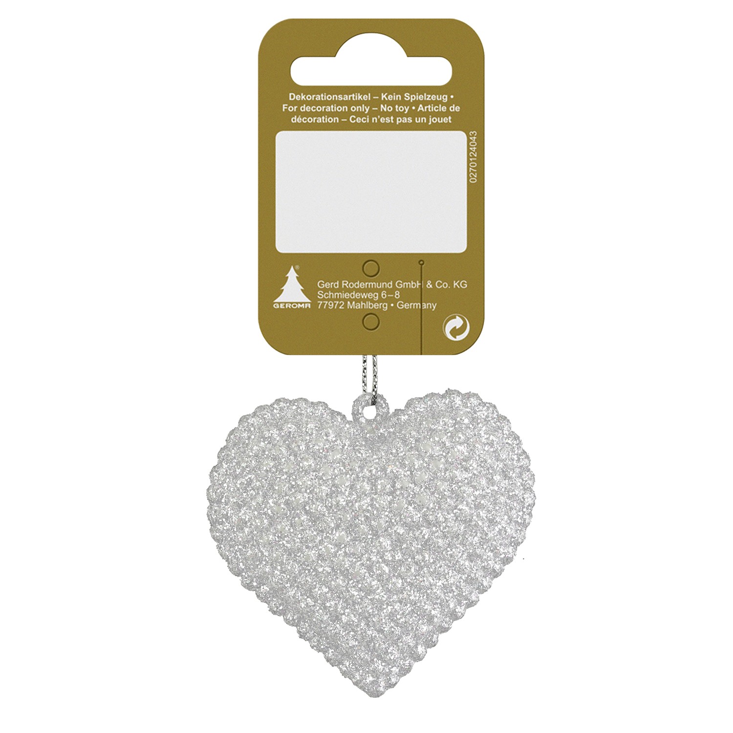 GEROMA Vánoční ozdoba srdce plastové bílé lesklé 6,5 cm