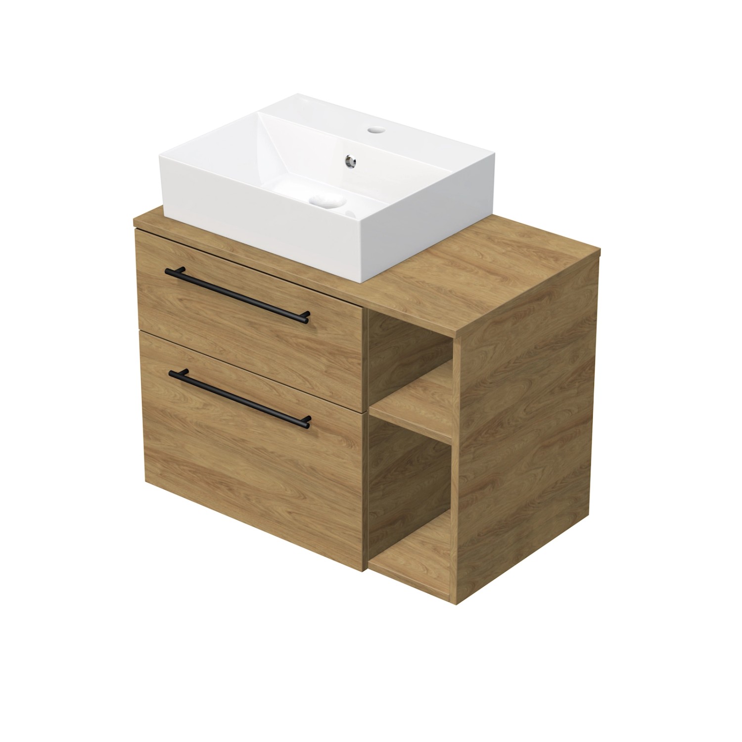 INTEDOOR Koupel.skříň+umyvadlo BEE, úchyt černý, 80cm, regál vpravo, dub Hickory