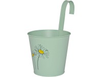 Závěsný květináč lakovaný s potiskem, mátově zelený, zinkový, 14,6 x 16 cm