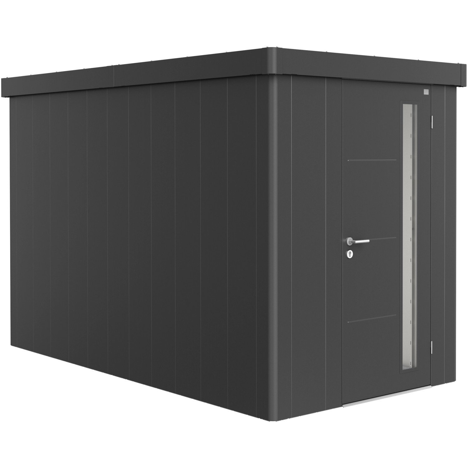 Biohort Plechový zahradní domek Neo4A standardní dveře tm. šedá 180 x 348 cm
