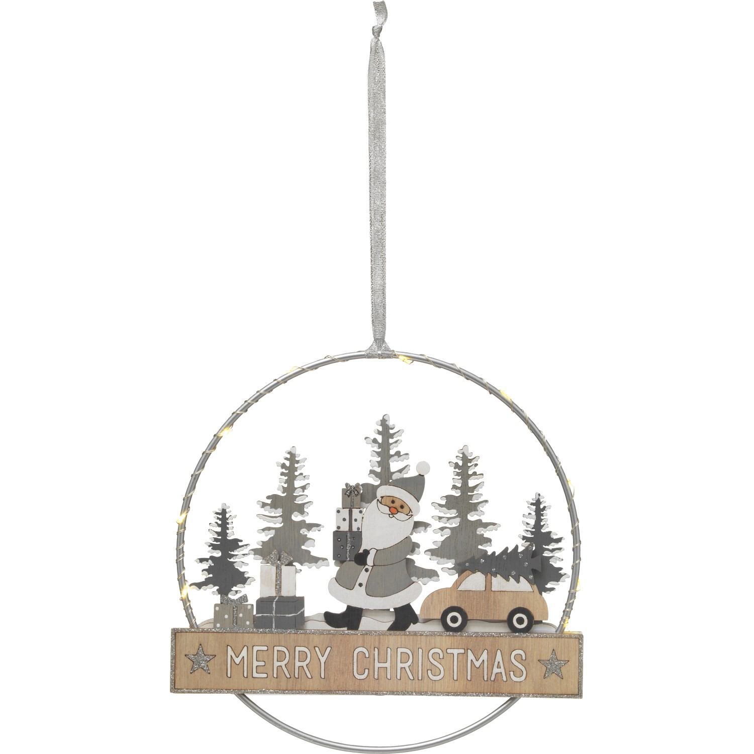 Vánoční dekorace kov. kroužek s dřev. ozdobou, různé provedení, pr. 20 x 1,5 cm