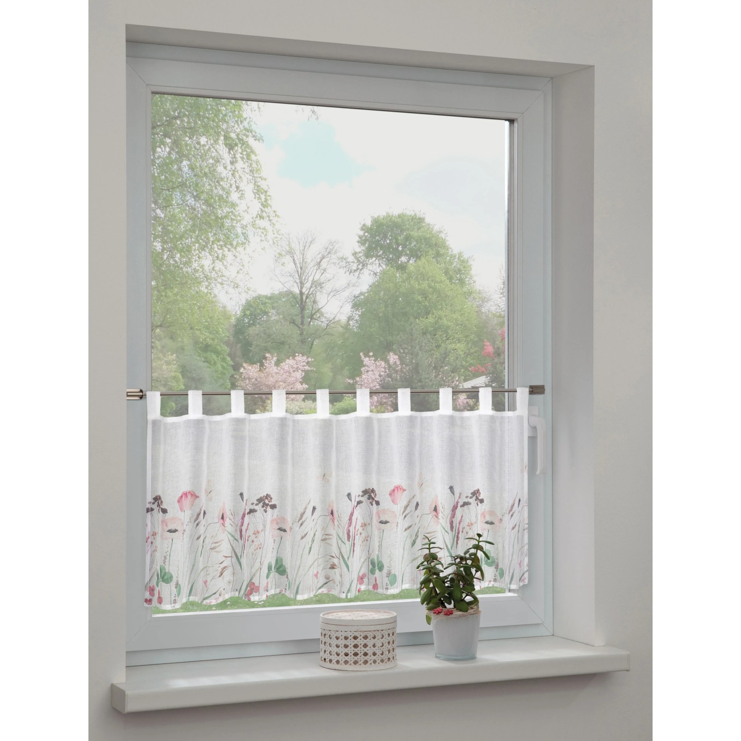 Sehlbach Vitrážová záclona s poutky, letní louka, vícebarevná, 135 x 45 cm