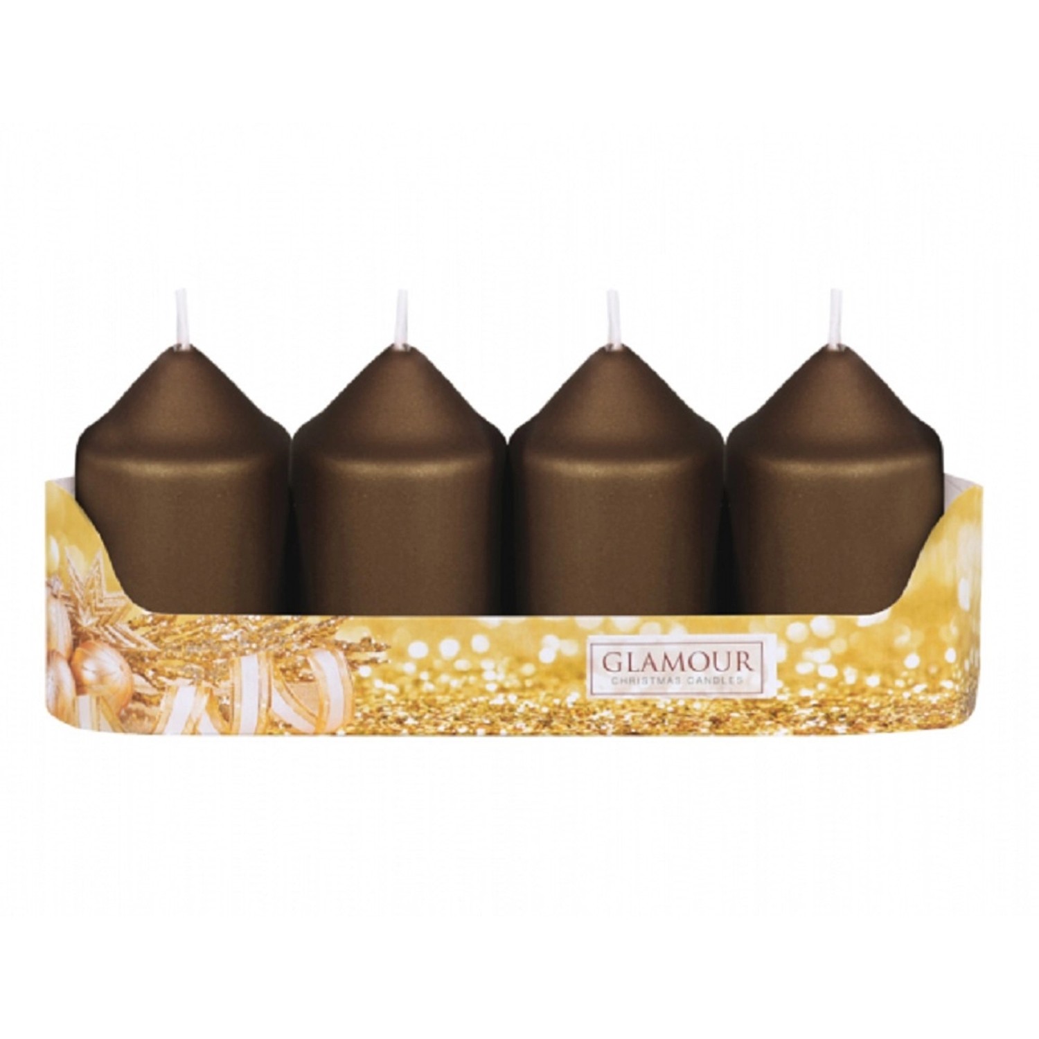 Adventní svíčka válec, metalická matná hnědá, pr. 5 x 9 cm, 4 ks