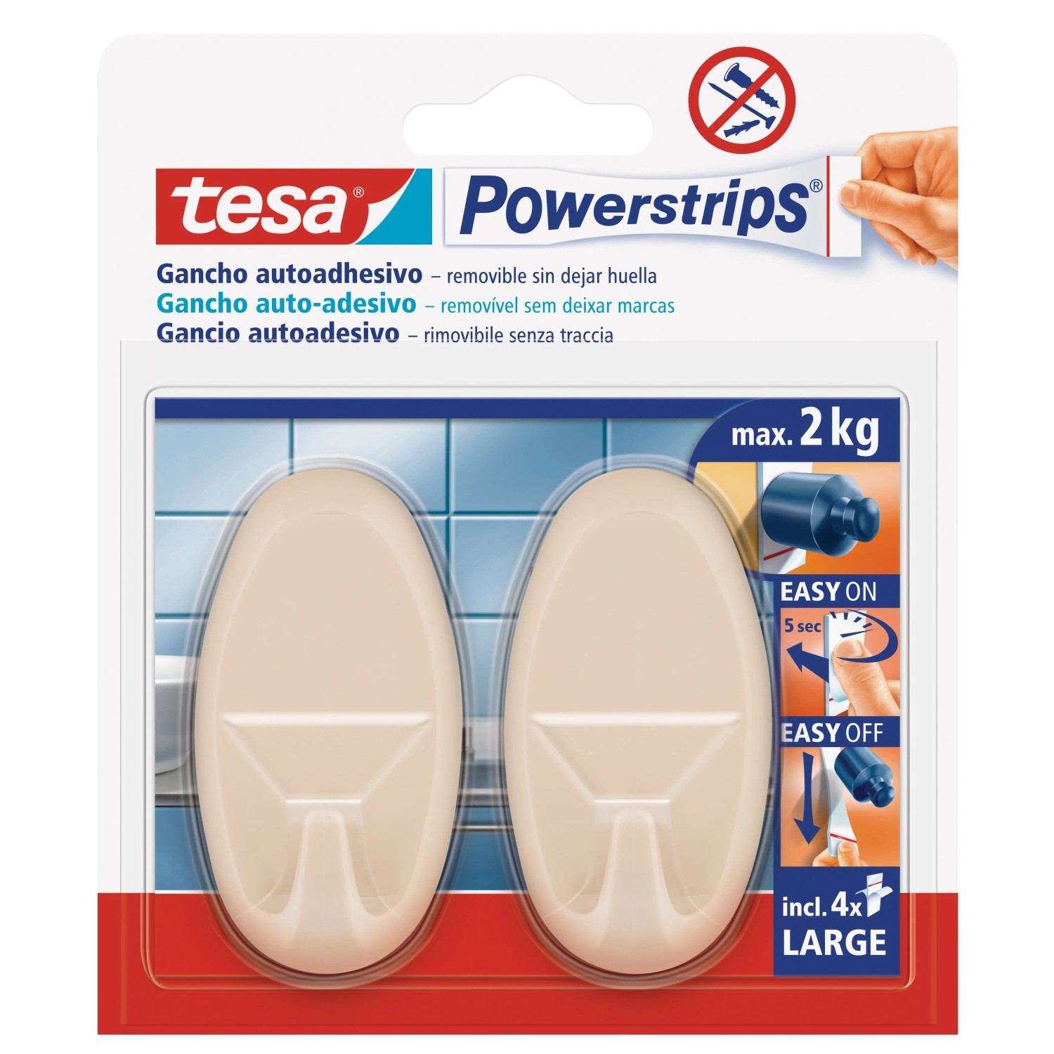 tesa Samolepicí háčky Powerstrips L velké oválné, béžová, 2 ks