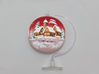 Ornex Skleněná vánoční ozdoba červená s vesničkou 21 cm