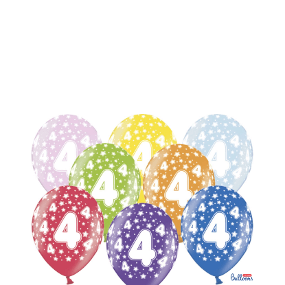 PartyDeco Balón latexový metal 30cm "4", 6 ks