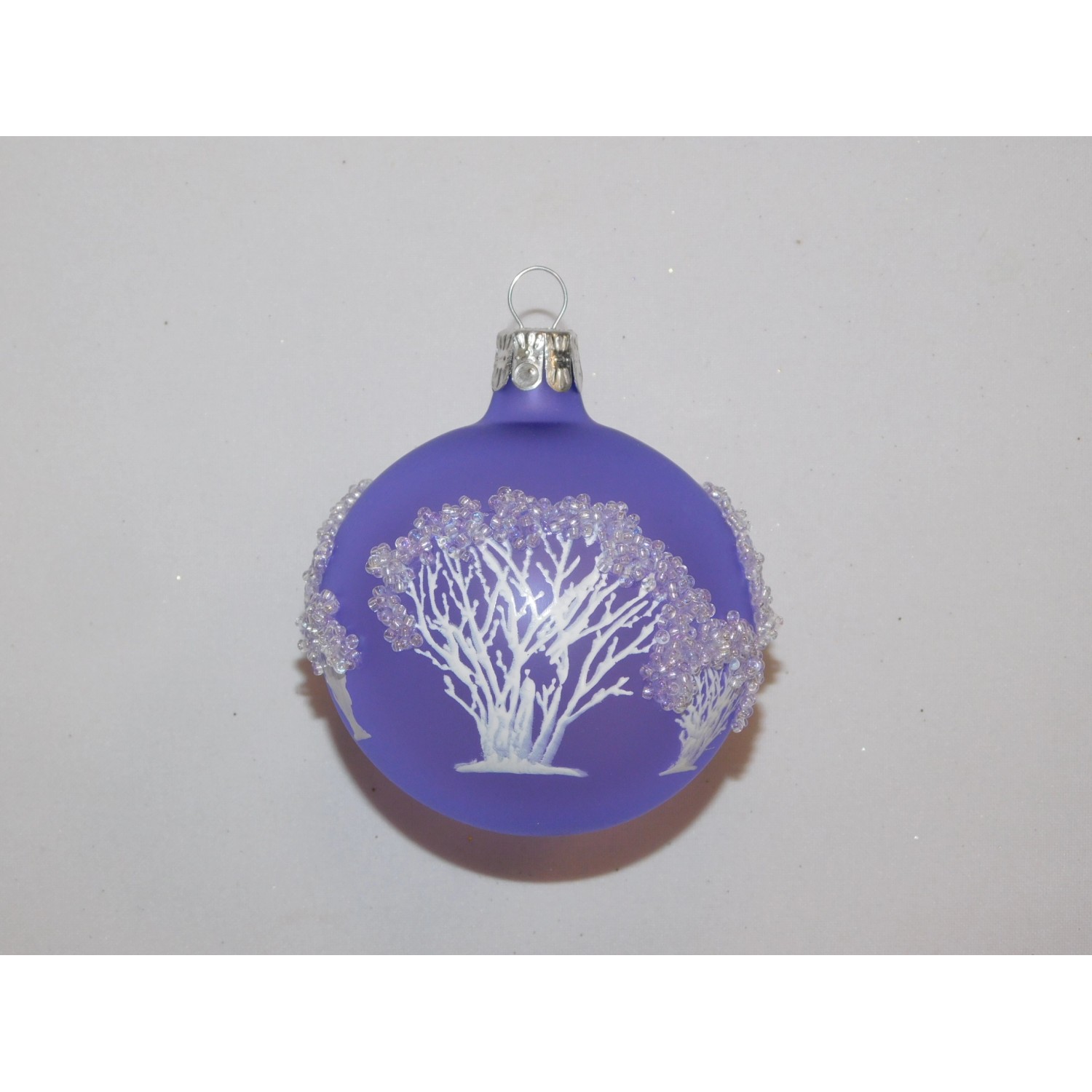 ONREX Vánoční ozdoba skleněná koule fialová keře pr. 8 cm