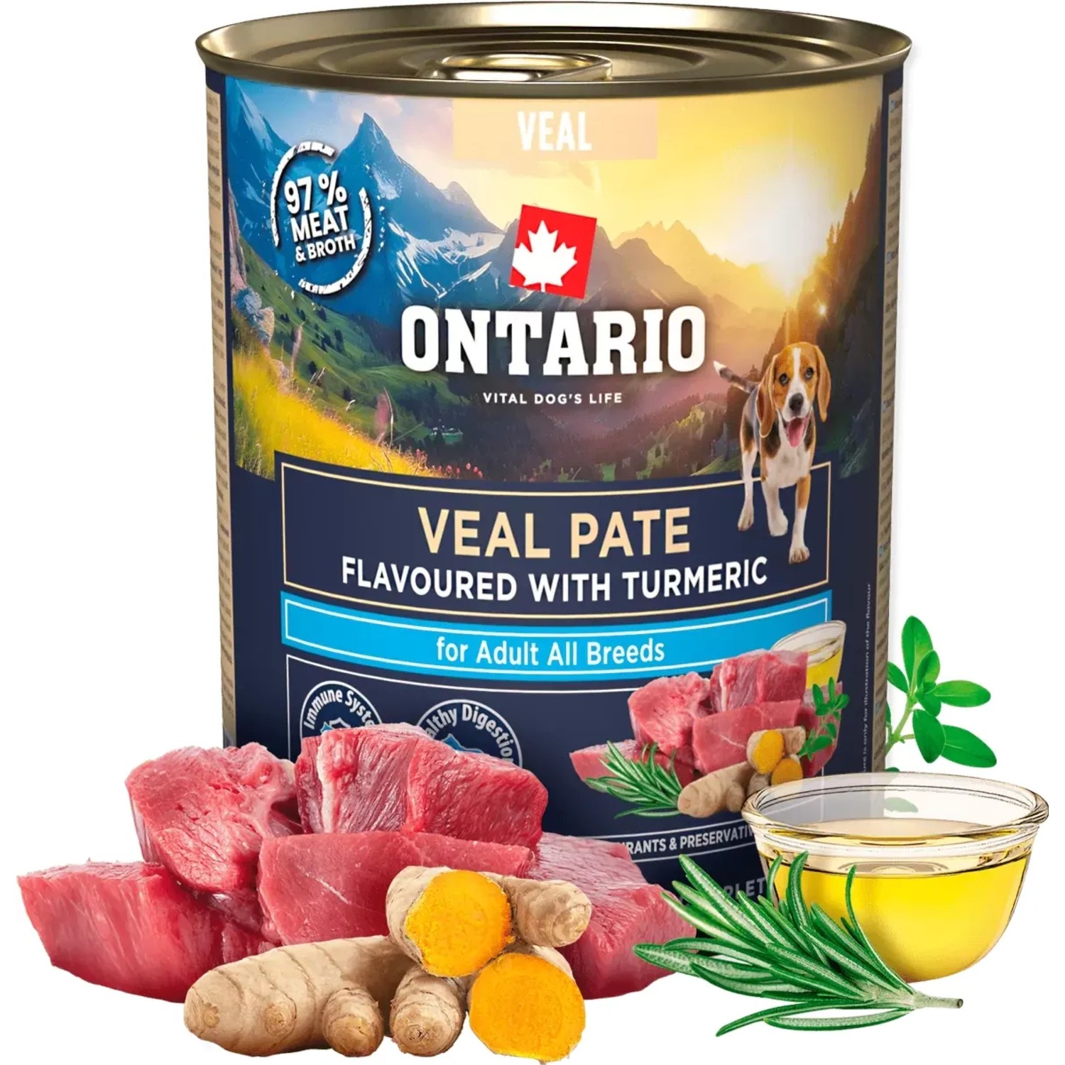 ONTARIO Konzerva pro psy Adult telecí pate s příchutí kurkumy 800 g