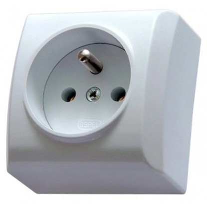 Ospel Zásuvka BIS na omítku uzemněná, 16A, 250V, 3520W, IP20, bílá