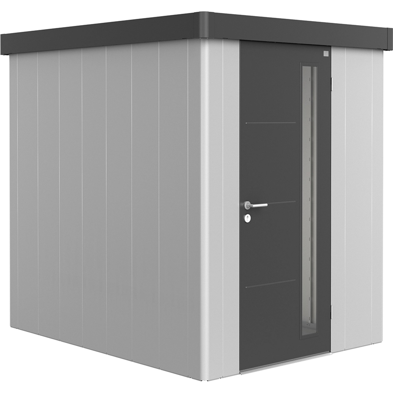 Biohort Plechový zahradní domek Neo2A 1.3 standardní dveře stříbrná 180 x 236 cm