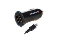 SWISSTEN Nabíječka USB-A 12/24V, 2,4 A, 2x USB-A, kabel Micro USB
