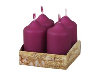 NOHEL GARDEN Adventní svíčky matné metalické, bordó, 4 ks, pr. 4 x 7 cm
