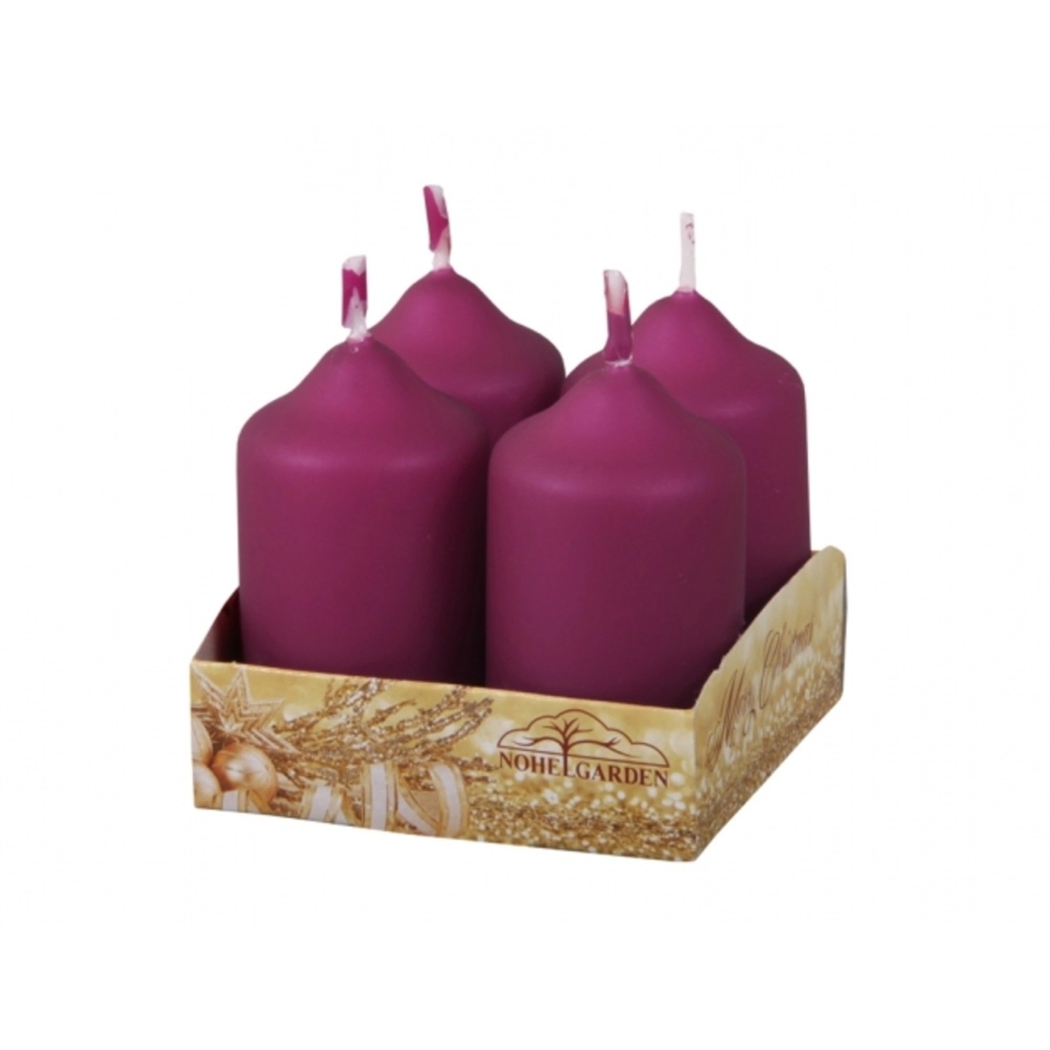 Nohel Garden Adventní svíčky matné metalické, bordó, 4 ks, pr. 4 x 7 cm