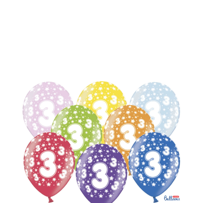 PartyDeco Balón latexový metal 30cm "3", 6 ks