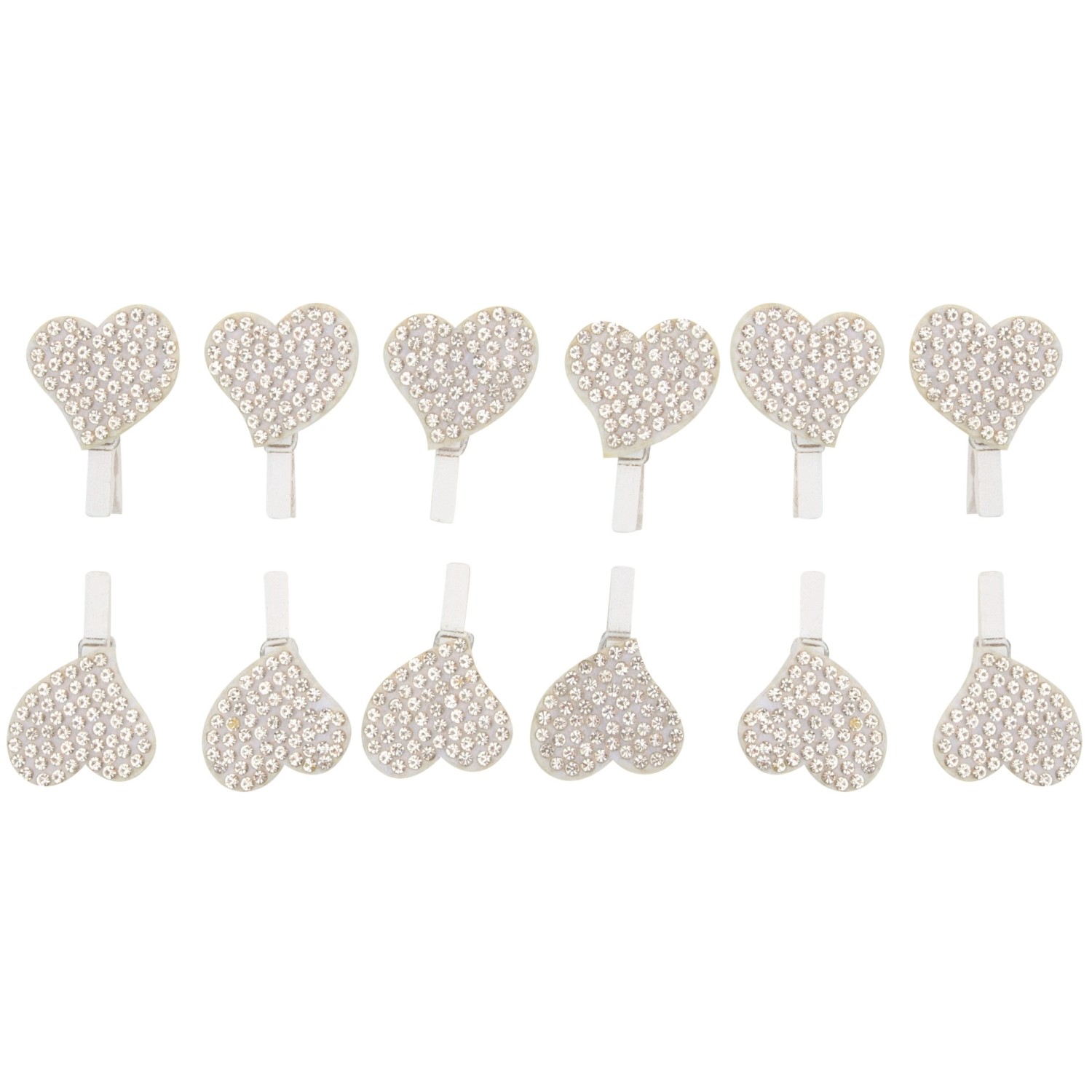 Srdce se stříbrnými kamínky na kolíčku 2 cm 12 ks  Anděl Přerov s.r.o.