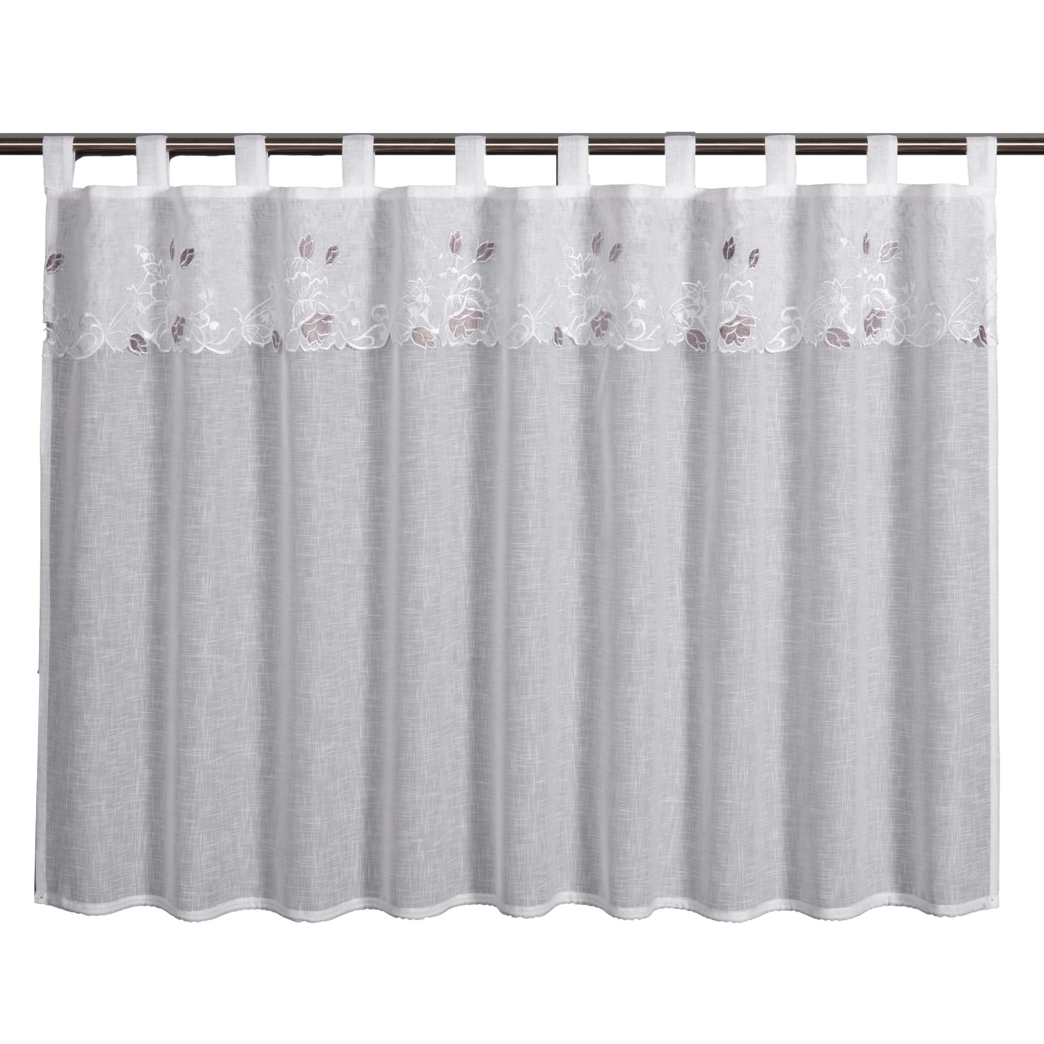 Sehlbach Vitrážová záclona s poutky, výšivka růže, bílá, 135 x 75 cm