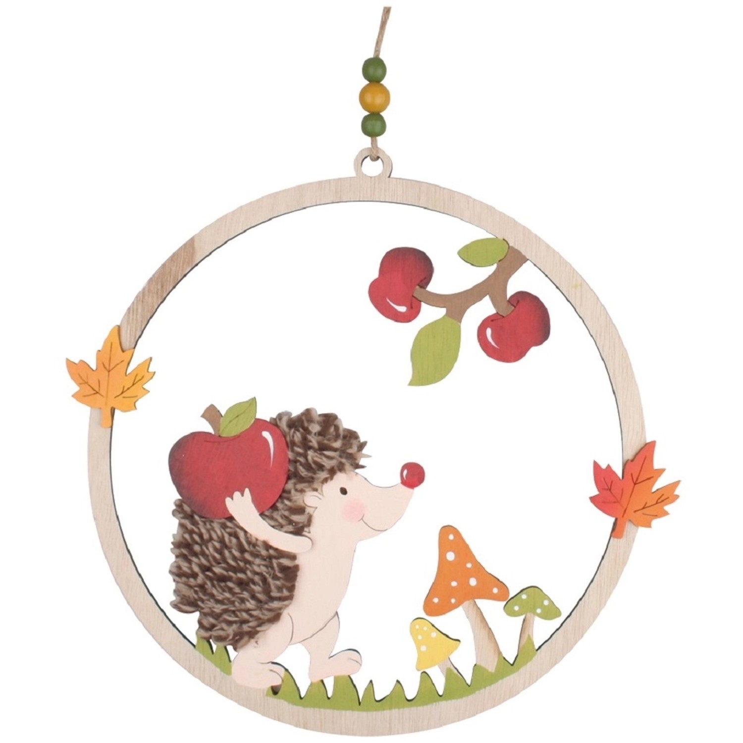 Ježek v dřevěném kruhu na zavěšení 30 cm Anděl Přerov s.r.o.