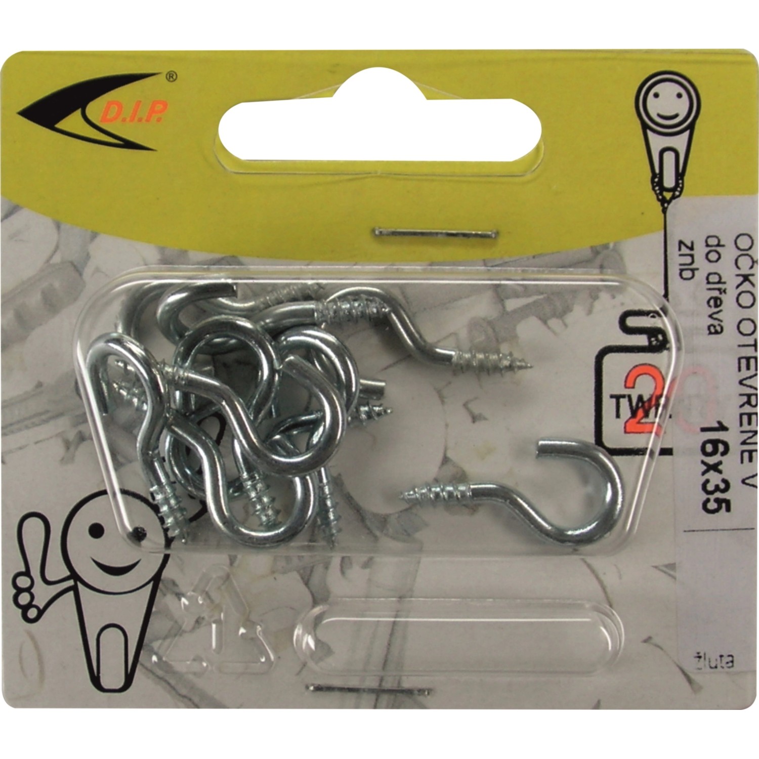 D.I.P. Hák s vrutem, znb, 10 ks, 24 x 8 x 2 mm