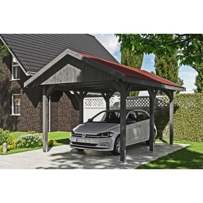 Skan Holz Přístřešek na auto Wallgau břid.-šedý, červené šindele, 380 x 500 cm