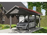 Skan Holz Přístřešek na auto Wallgau břid.-šedý, červené šindele, 380 x 500 cm