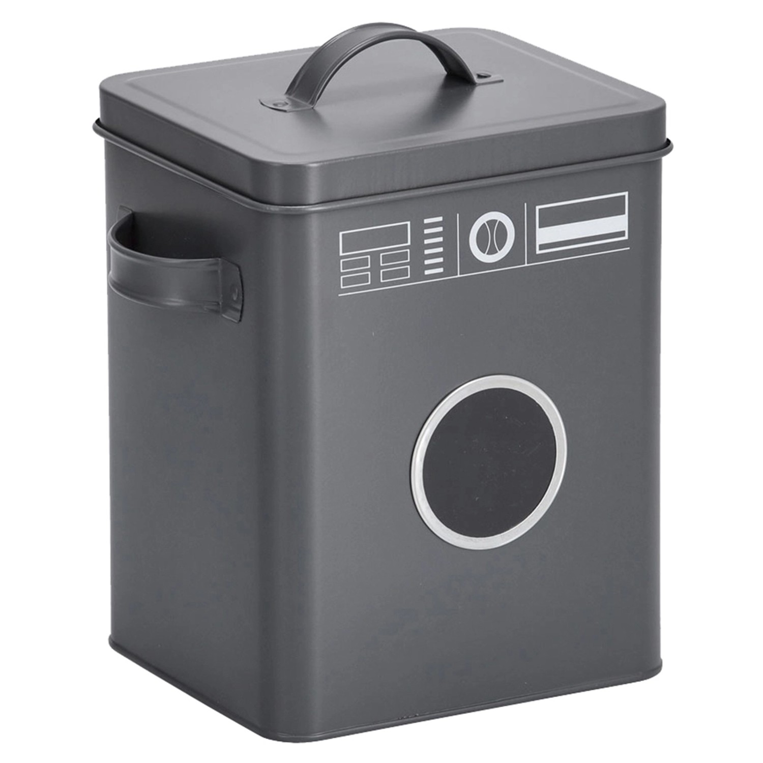 Zeller Nádoba na prací prášek s potiskem pračky, 18 x 15,5 x 23 cm šedá
