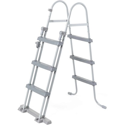 Žebřík k bazénu pro ocelový rámový bazén Bestway Steel Pro MAX, šedý ocelový žebřík se čtyřmi schůdky.