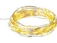 LED světelný řetěz měď 100 LED teplé bílé barvy stříbrný drát 505 cm