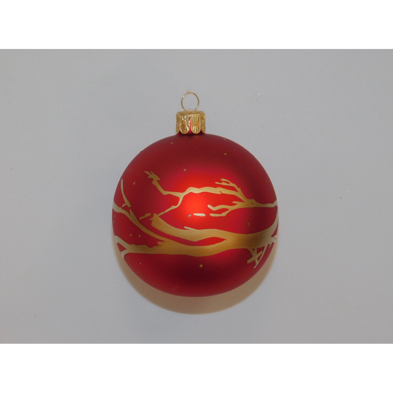 ONREX Vánoční ozdoba skleněná koule červená větve pr. 8 cm