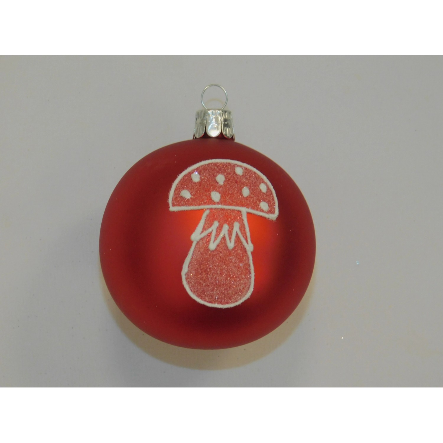 ONREX Vánoční ozdoba skleněná koule červená Houba pr. 7 cm