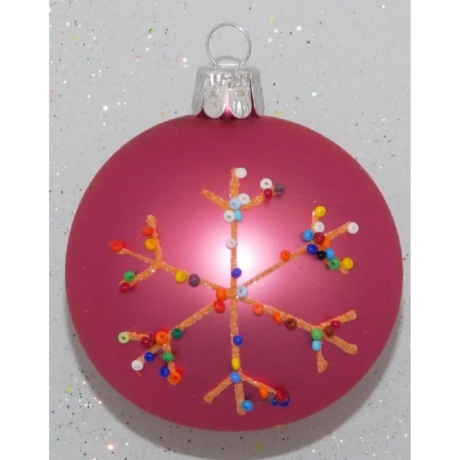 ORNEX Koule skleněná růžová vločka 70 mm