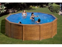 Bazénová sada s ocel. stěnou se vzorem dřeva Rhodos nadzemní 460 cm x 120 cm